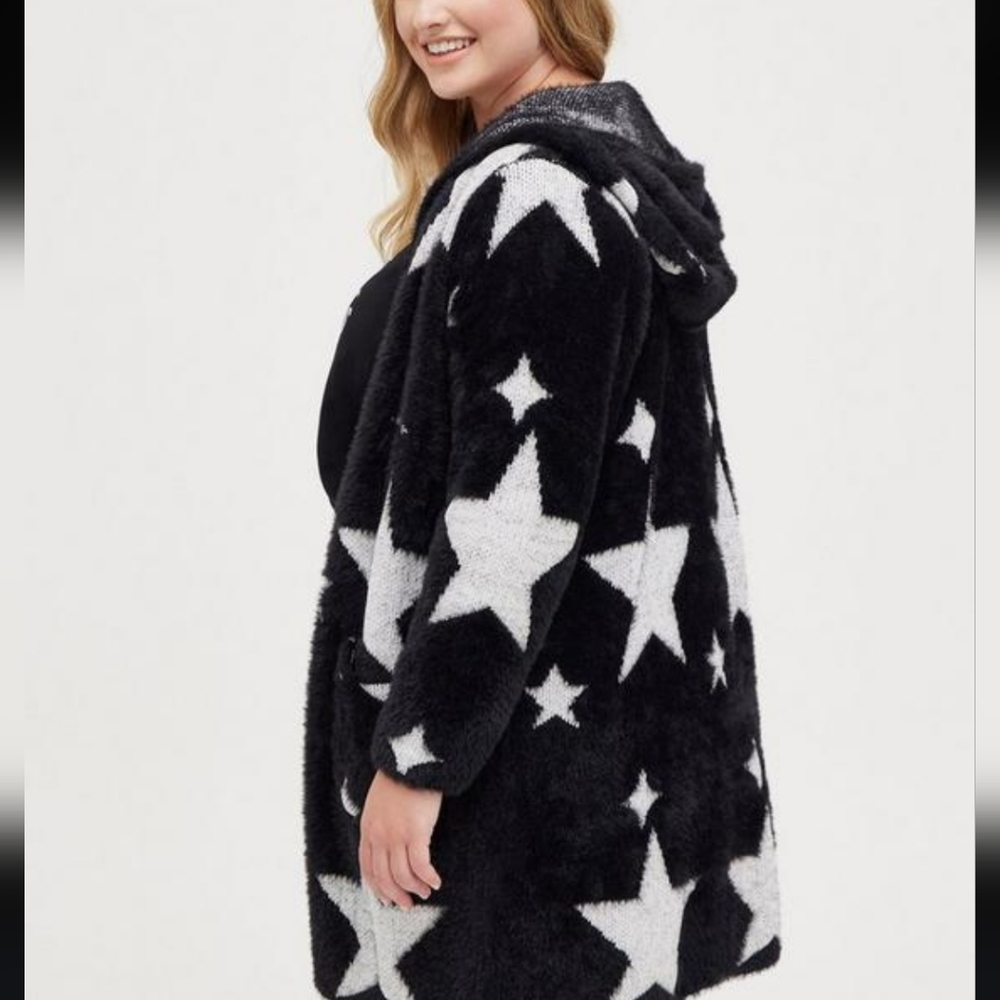 Torrid Plus Black & White Hooded Star Cardigan - Picture 5 of 8